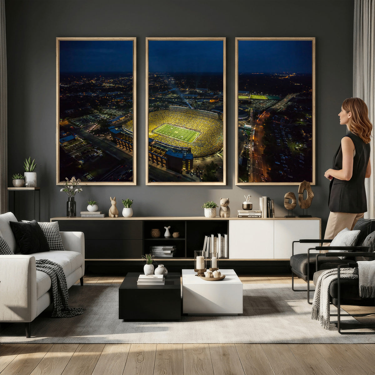 52519-MGV-CV-36X24 - Michigan Wolverines Football Team Print, Michigan Stadium Wall Art Canvas Print