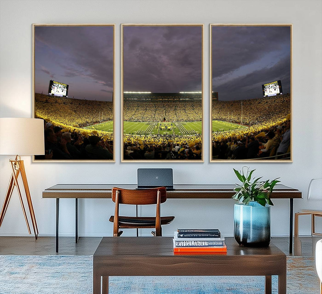 Michigan Stadium Wall Art Canvas Print of a night game by the Wolverines.