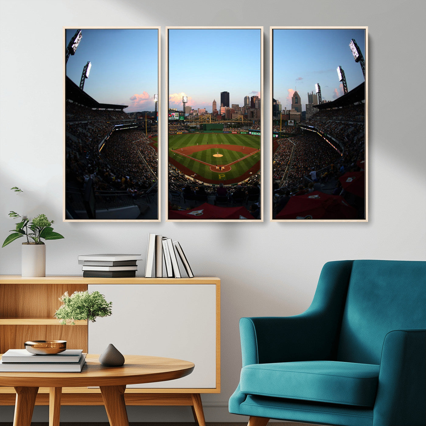 MGV-FC-48X32-3P - PNC Park Evening Game Triple Canvas Wall Art - Pittsburgh Pirates MLB Match - PNC Park Stadium Wall Art Canvas Print