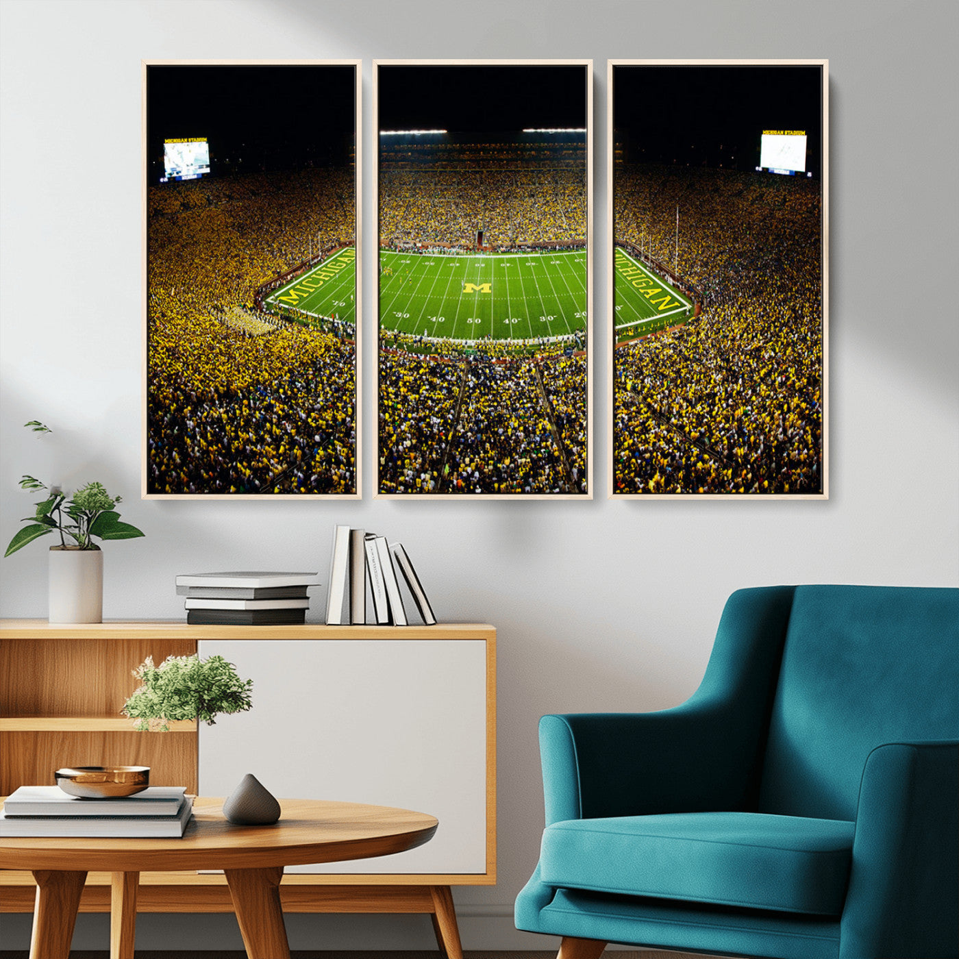 26166-MGV-CV-36X24-Stadium in Michigan Wall Art Canvas Print, Framed American Football Stadium Art Picture Print, Football Stadium Field Perfect Sports Room Decor Artwork