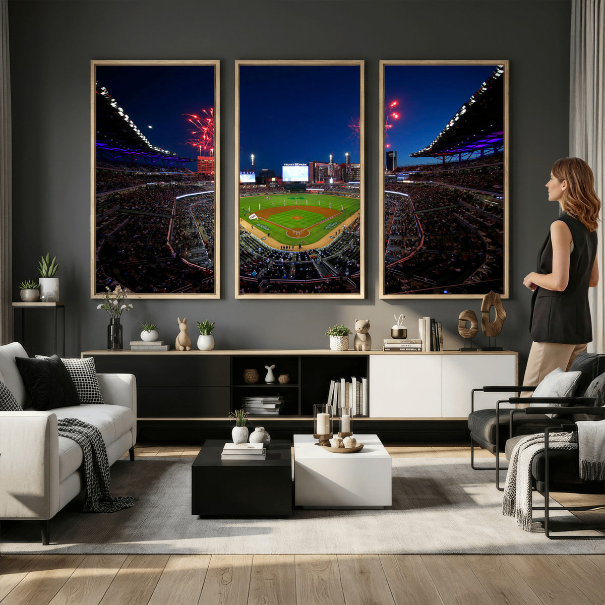 50582-MGV-CV-36X24 - Truist Park Atlanta Braves Baseball Stadium Wall Art Print | Large 3-Panel Canvas Print for Sports