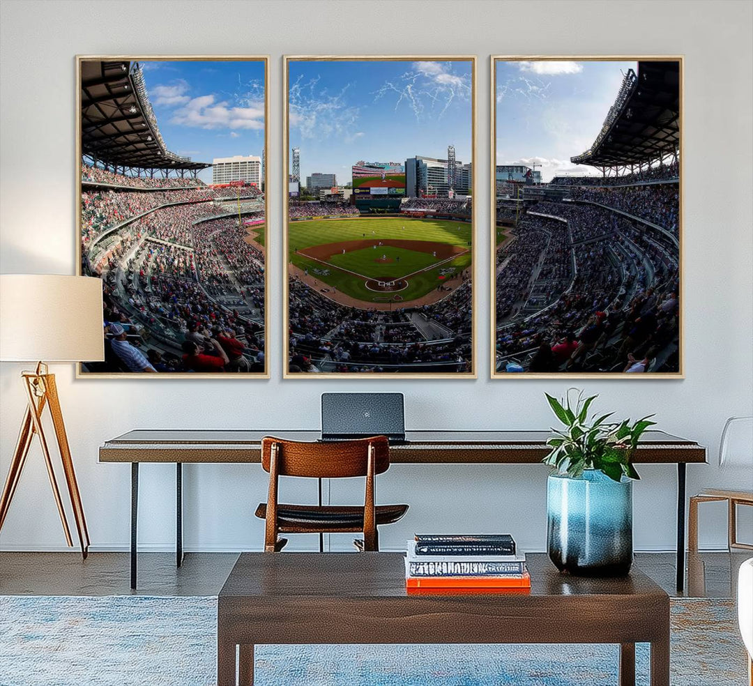 Truist Park Stadium Triple Canvas: Atlanta Braves Game Day Sky—Perfect Decor!.