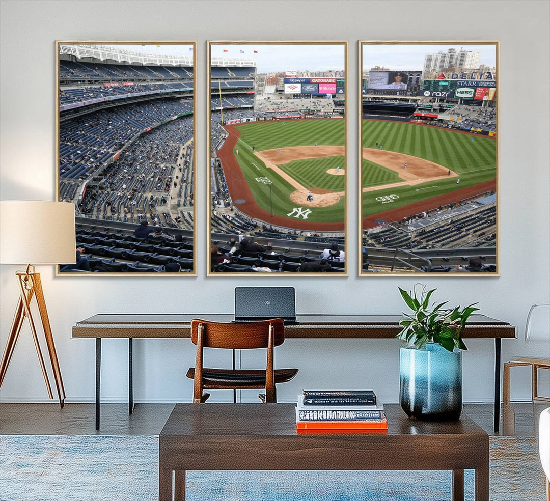 Aerial view of Yankee Stadium filled with fans, showcased on a New York Yankees Stadium Wall Art Canvas Print.