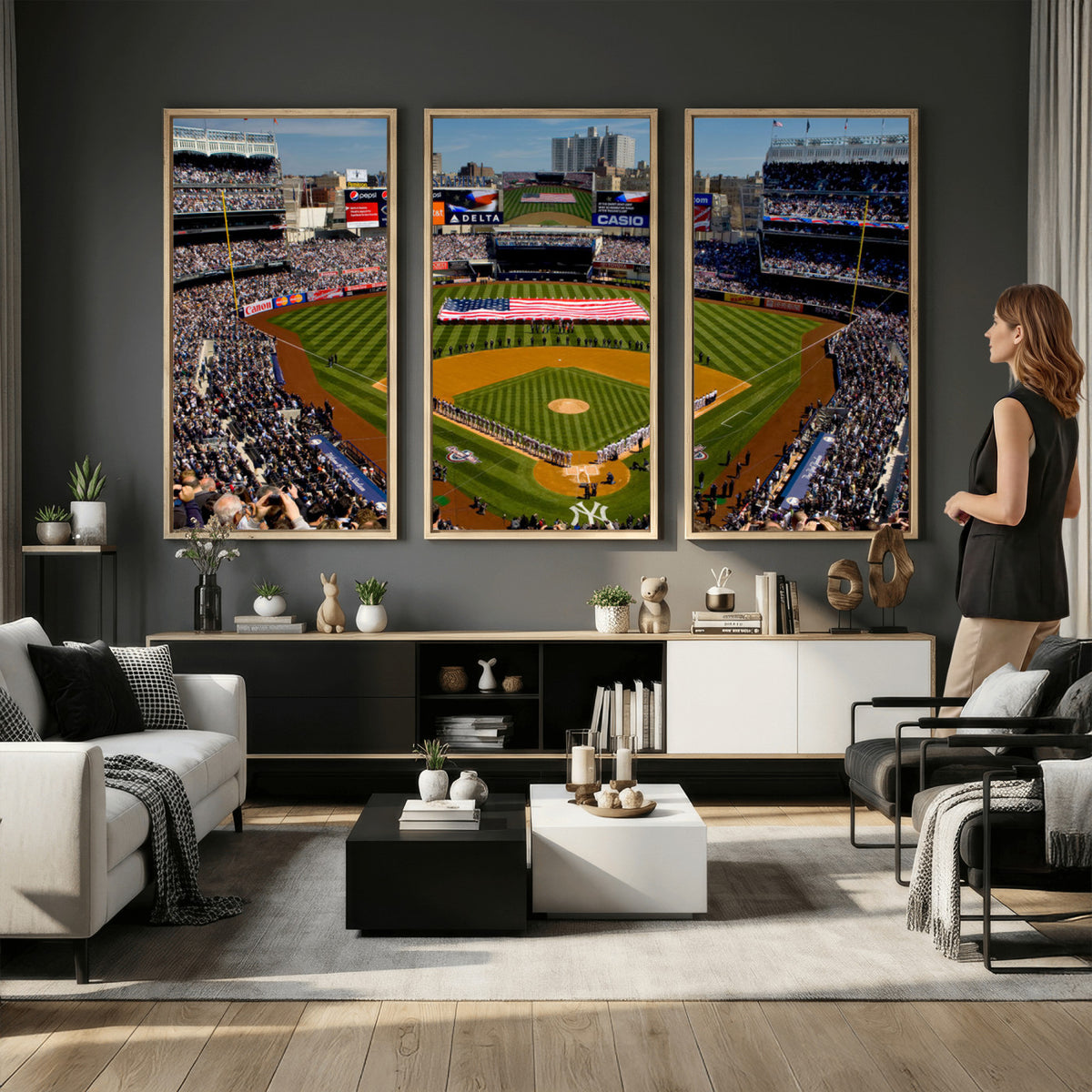 20879-MGV-CV-36X24 - Yankee Stadium New York Wall Art Print | 3-Panel Canvas Print of Yankees Baseball Stadium