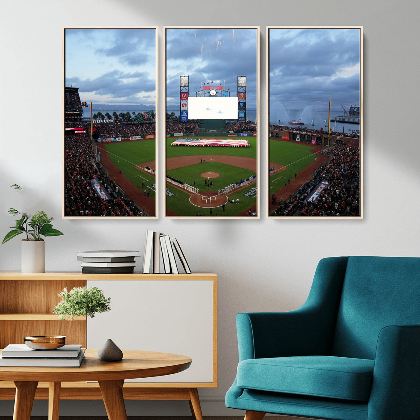 MGV-FC-48X32-3P - Oracle Park San Francisco Giants Wall Art | 3-Panel Canvas Print of Oracle Park Stadium | Large Framed Baseball Wall Decor | Ready-to-Hang MLB Canvas Print