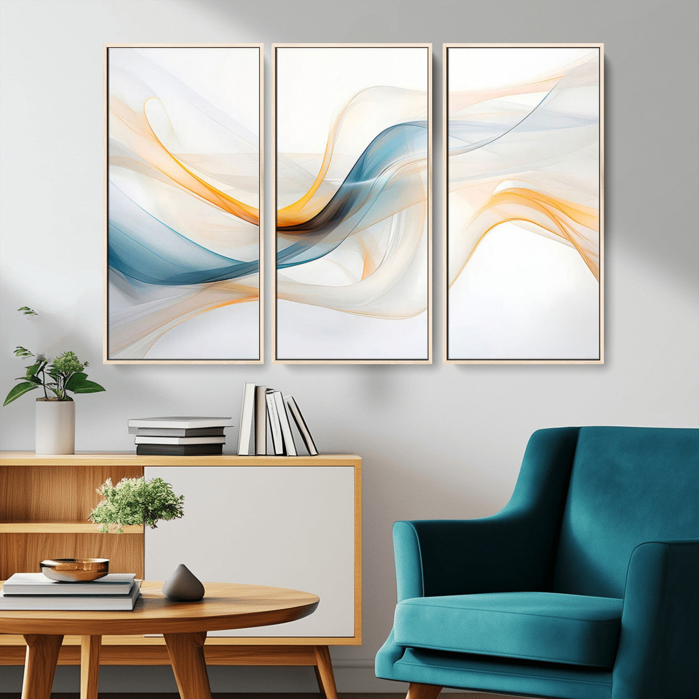 MGV-FC-48X32-3P - Decorative Turquoise Abstract Wave Wall Art Canvas Print