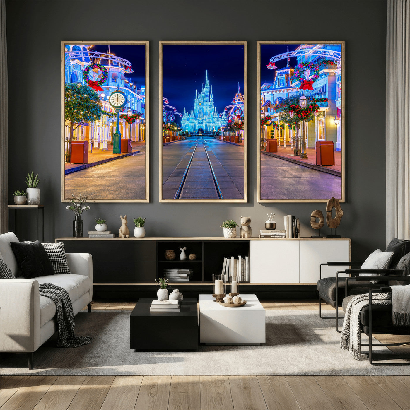 12470-MGV-CV-36X24 - Disney Castle Wall Art – Large Magic Kingdom Canvas Artwork, Fairytale Design, Kids Room Christmas Decor for Home, Office
