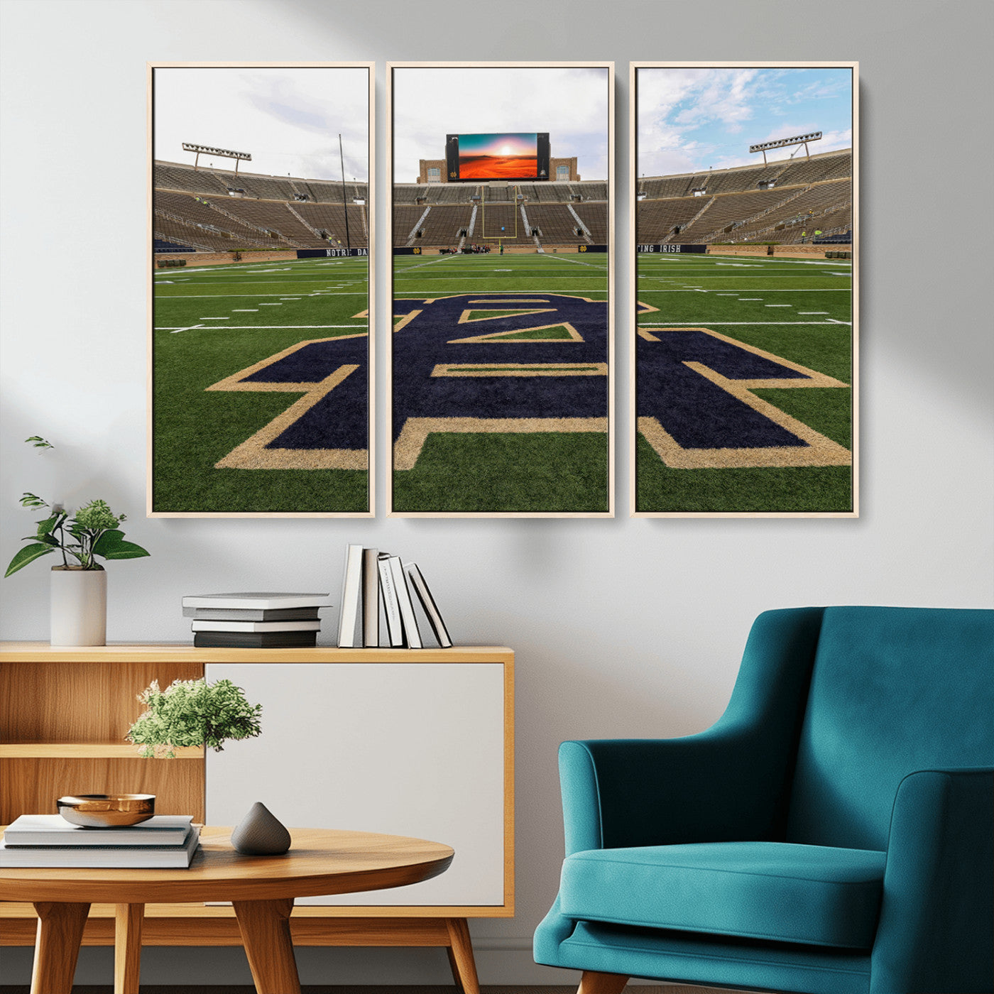 MGV-FC-48X32-3P - Notre Dame Stadium Giclee Canvas Print | Triptych Wall Art Featuring Iconic Notre Dame Football Field | Ready-to-Hang Sports Stadium Decor