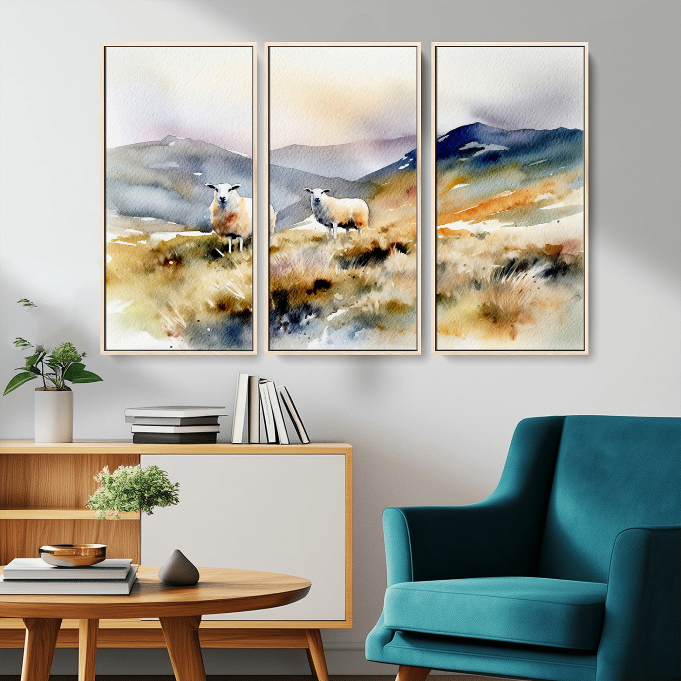 -Watercolor Sheep for Farmhouse Decor Wall Art Canvas Print, Mountain Wall Art Print