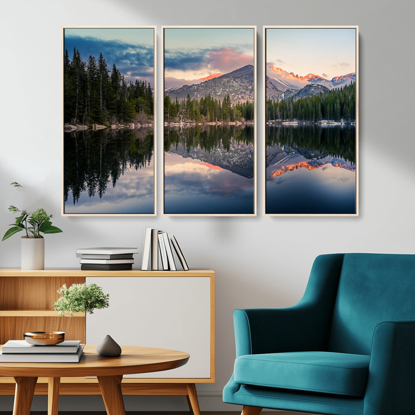 MGV-FC-48X32-3P - Bear Lake Reflection at Rocky Mountain National Park Wall Art Canvas Print, Scenic Mountain Landscape Canvas Print Set | Mountain Lake Wall Art Print
