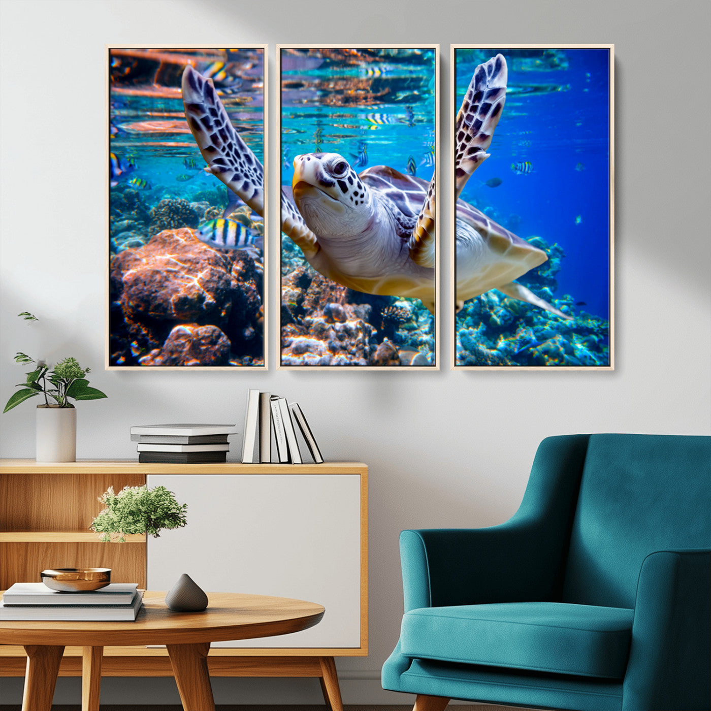 MGV-FC-48X32-3P - Underwater Sea Turtle Wall Art Canvas Print – Vibrant Ocean Coral Reef Décor, Ready to Hang