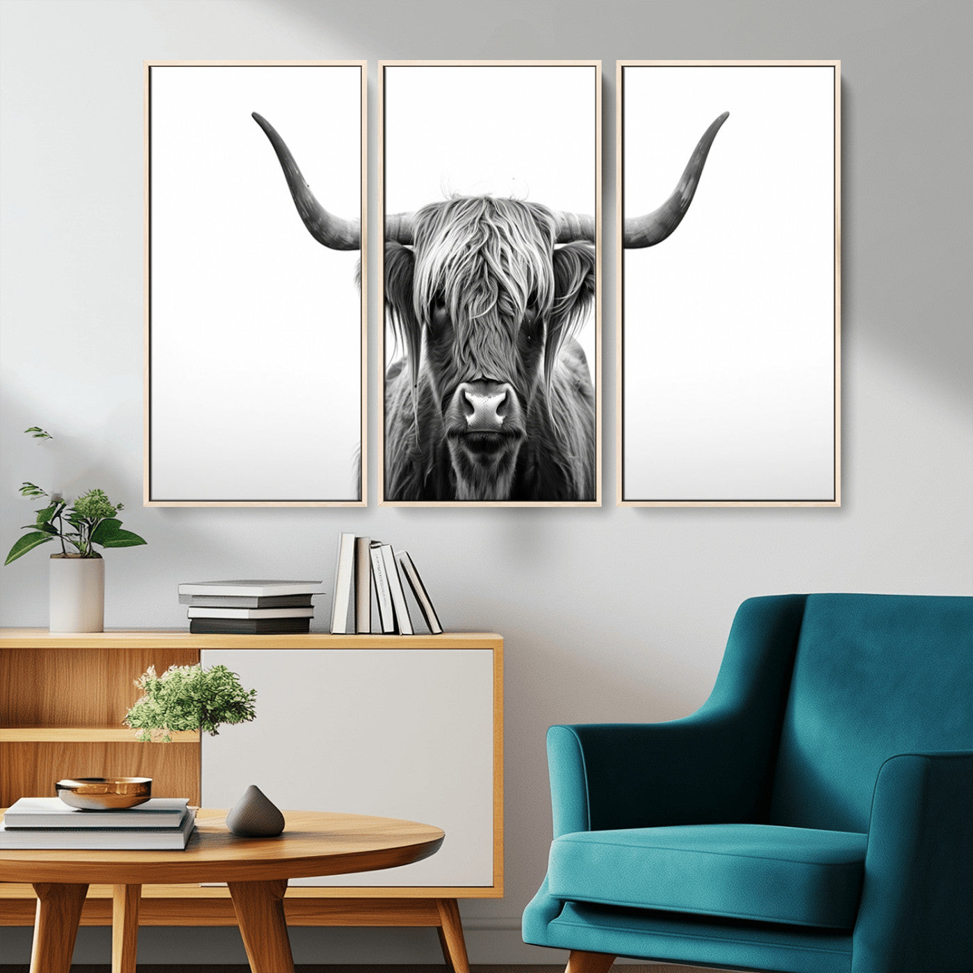 MGV-FC-48X32-3P - Highland Wall Art Canvas Print – Minimalist Black and White Farmhouse Décor, Ready to Hang