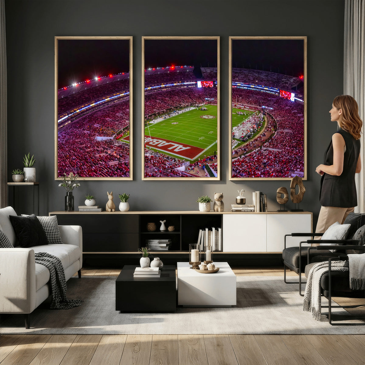 11343-MGV-CV-36X24 - Bryant-Denny Stadium Night Game Triple Canvas Wall Art | Alabama Crimson Tide Football