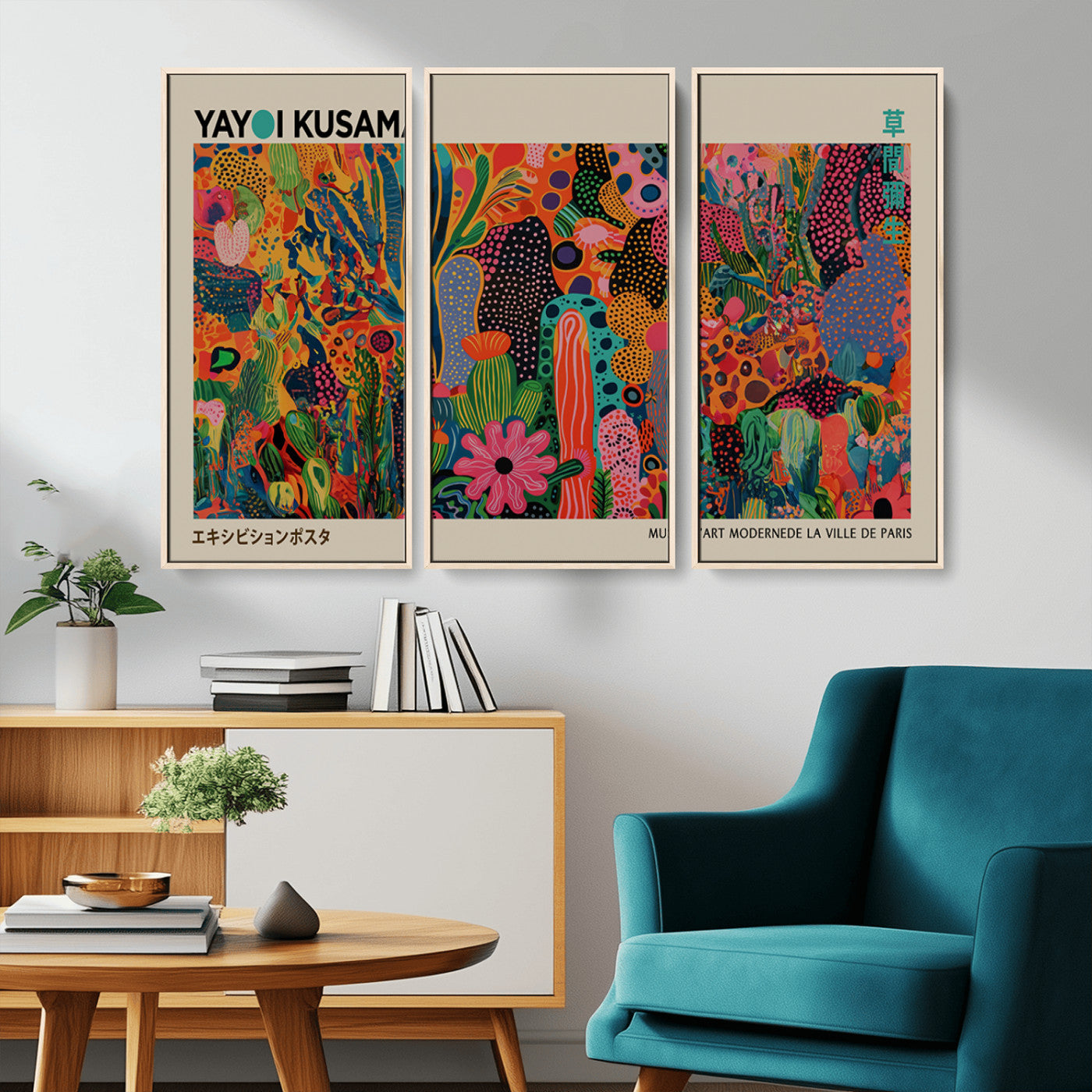 MGV-FC-48X32-3P - Framed Yayoi Kusama 1986 Wall Art Print – Japanese Wall Art Print, Wabi Sabi Yayoi Kusama Print -