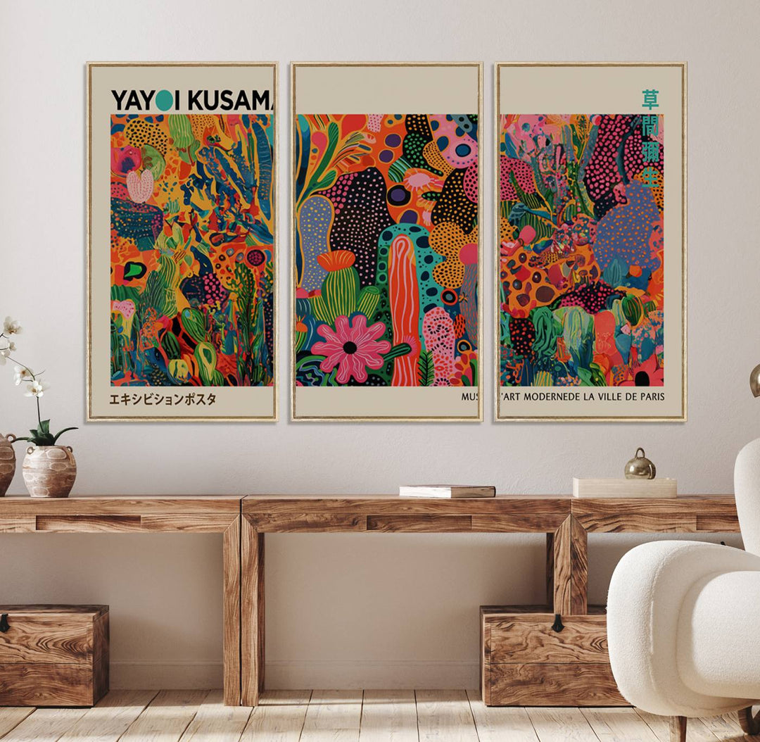 Framed Yayoi Kusama 1986 Wall Art Print adds contemporary style.