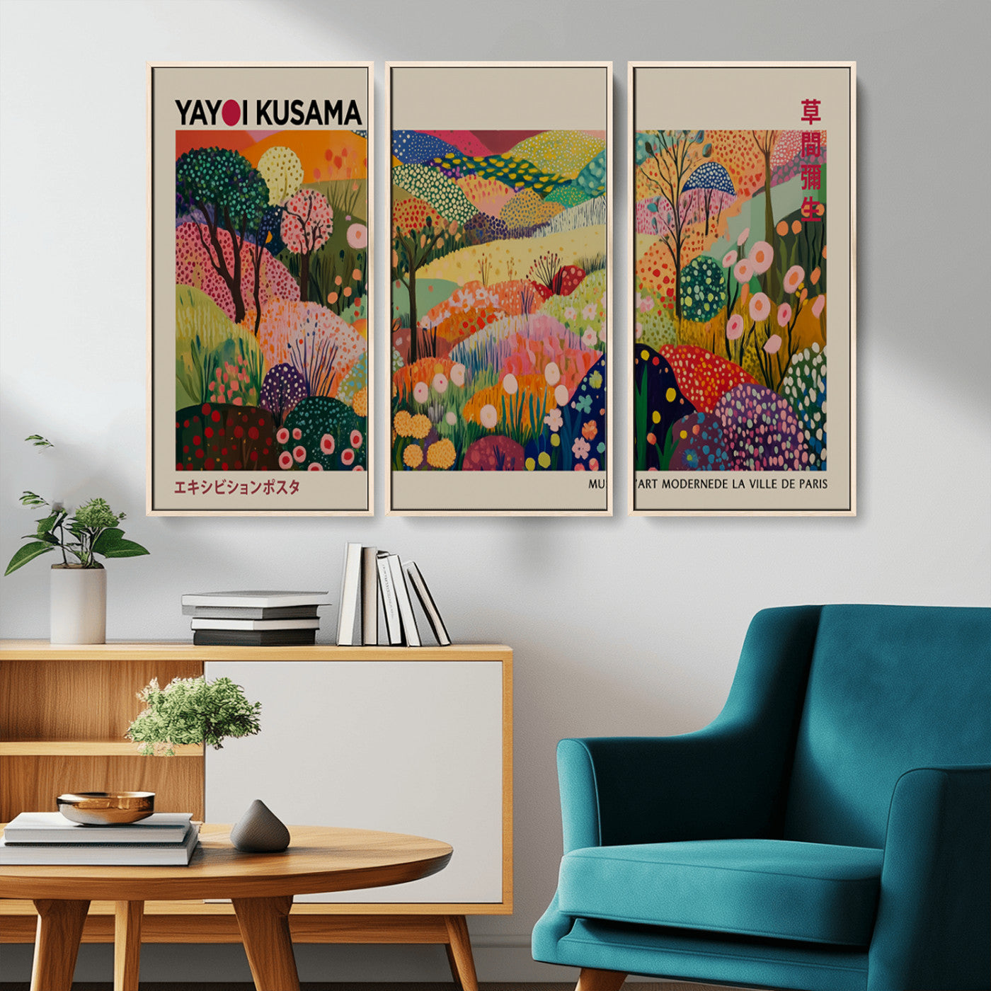 MGV-FC-48X32-3P - Framed Yayoi Kusama 1986 Wall Art Print – Japanese Wall Art Print, Wabi Sabi Yayoi Kusama Print -