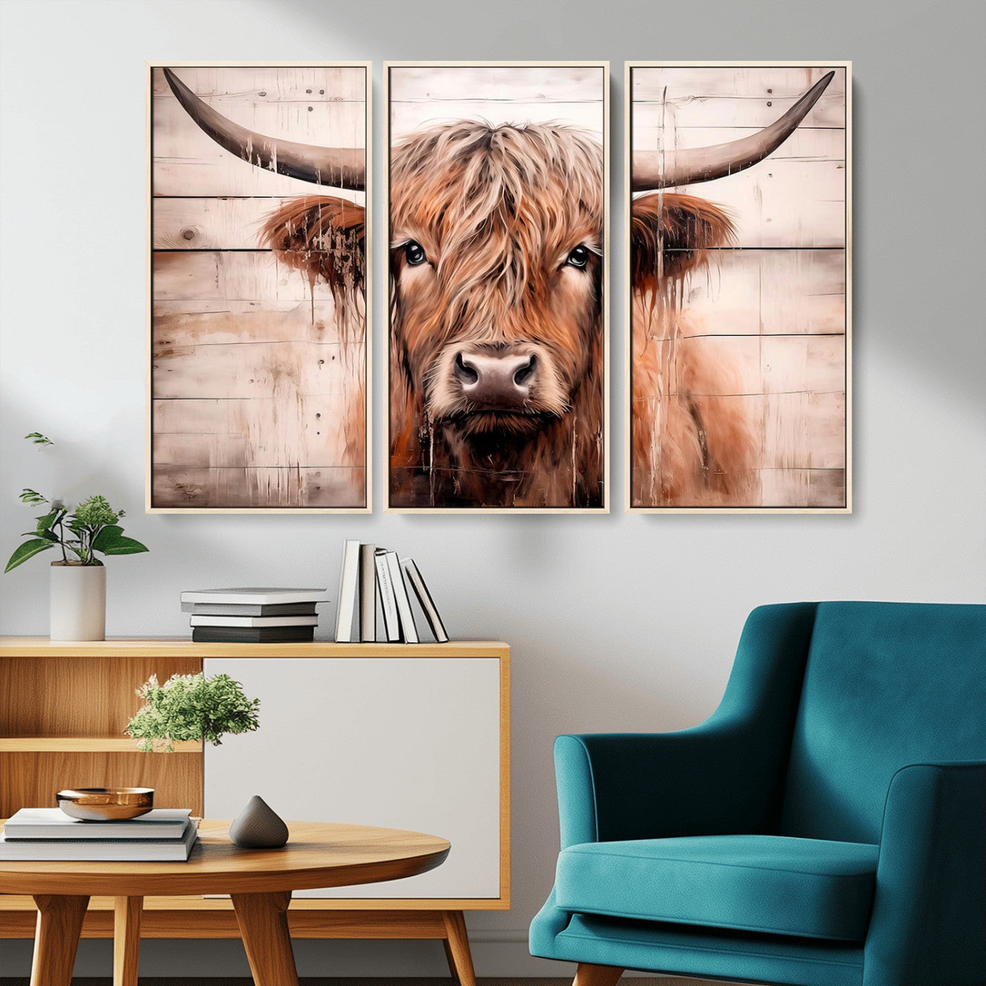 MGV-FC-48X32-3P - Vintage Scottish Highland Cow Cattle Art Print Farmhouse Wall Art Canvas Print