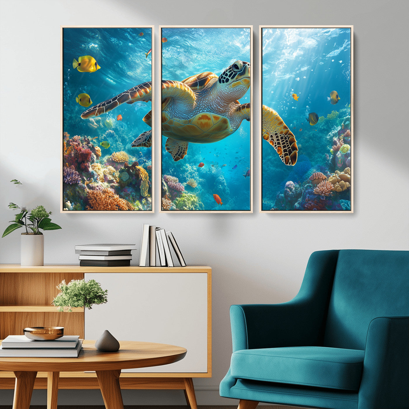 MGV-FC-48X32-3P - Sea Turtle Underwater Canvas Wall Art Print - Vibrant Ocean Wildlife Decor, Marine Wall Art