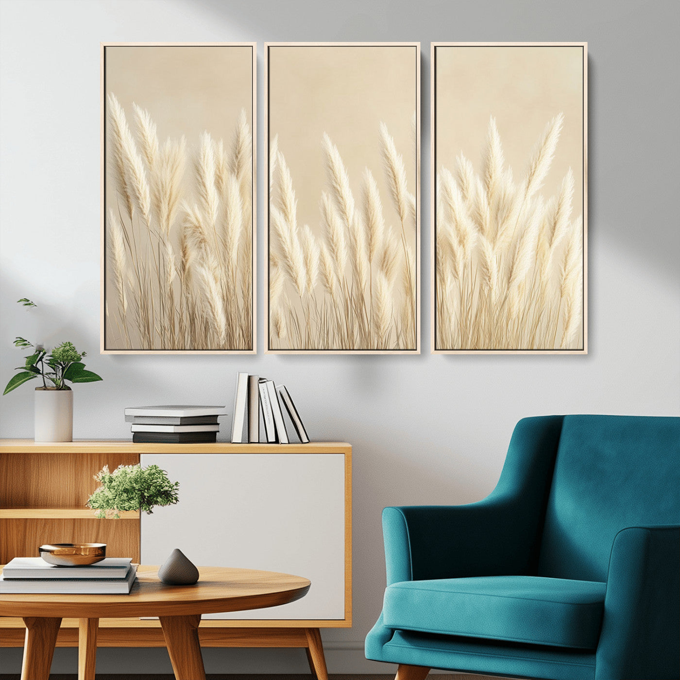 MGV-FC-48X32-3P - Grass Wall Art Print - Elegant Neutral Decor for Living Room, Boho Minimalist Artwork, Ready to Hang