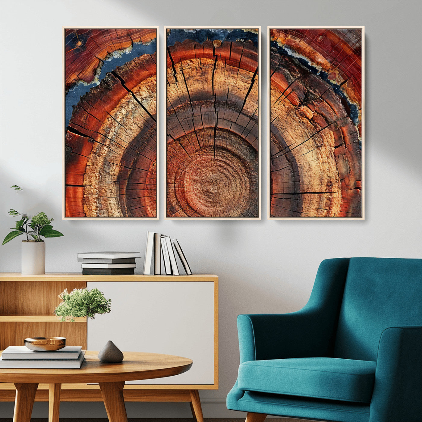 MGV-FC-48X32-3P - Abstract Tree Ring Art, Colorful Tree Ring Wall Decor, Minimalist Home Canvas Art, Modern Farmhouse