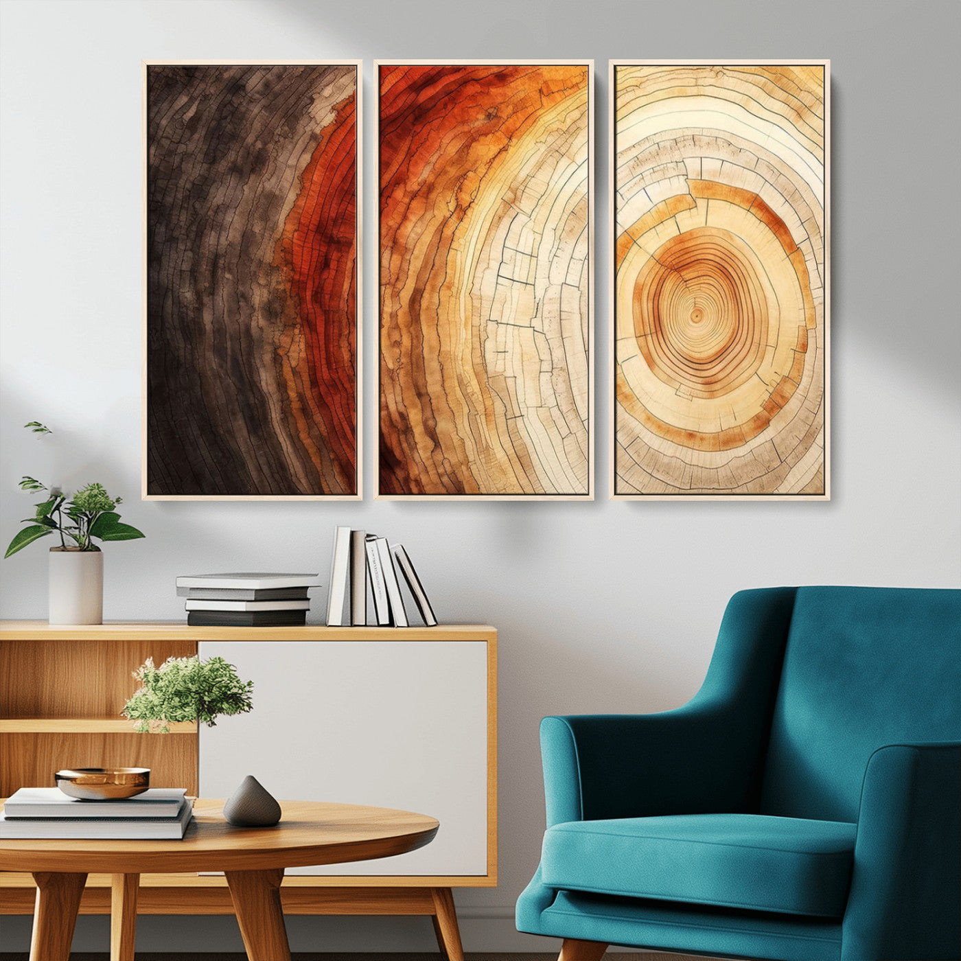 MGV-FC-48X32-3P - Tree Ring Print on Canvas Wall Art, Tree Stump Print, Wood Wall Art Living Room, Abstract Natural