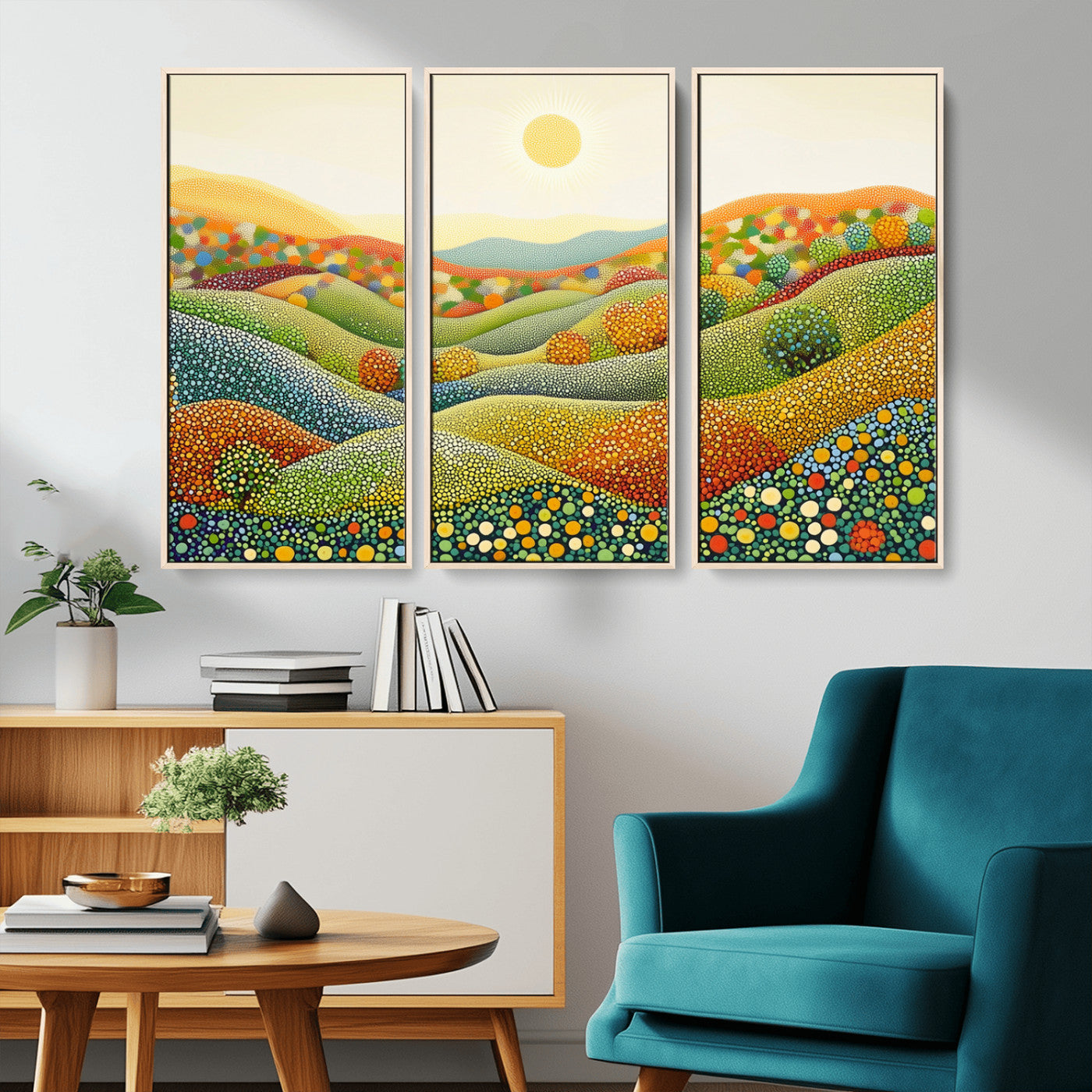 MGV-FC-48X32-3P - YAYOI KUSAMA Wall Art - Colorful Dot Art Landscape Canvas, Framed Japanese Dot Art