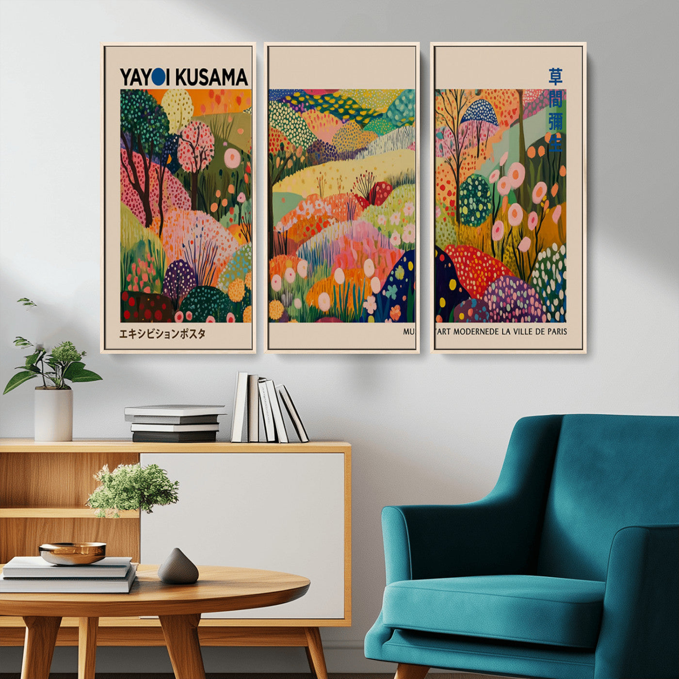 MGV-FC-48X32-3P - Yayoi Kusama Japanese Art Canvas Print, Abstract Art, Large Yayoi Kusama Framed Print, Japanese Wabi
