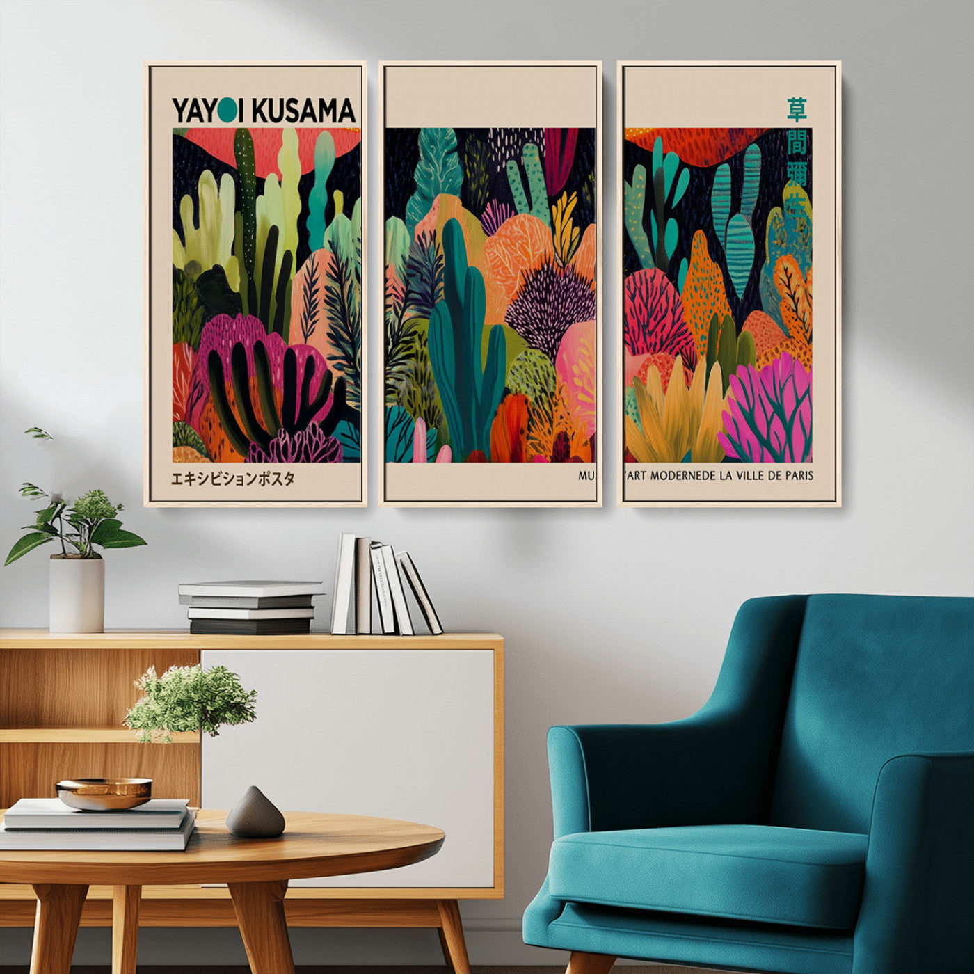 MGV-FC-48X32-3P - Yayoi Kusama Wall Art Canvas Print, Abstract Art, Large Yayoi Kusama Framed Canvas Print, Japanese