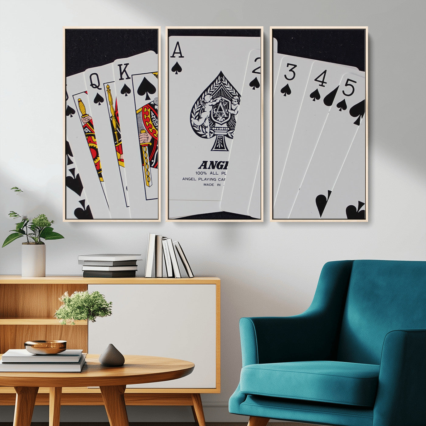 MGV-FC-48X32-3P - Poker Wall Art - Playing Cards Canvas Wall Art Print - Ace of Spades and Royal Flush Design, Perfect