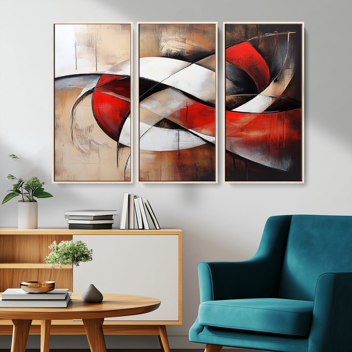 MGV-FC-48X32-3P - Abstract Wall Art - Modern Red and White Canvas Wall Art Print - Bold Geometric Abstract Canvas for