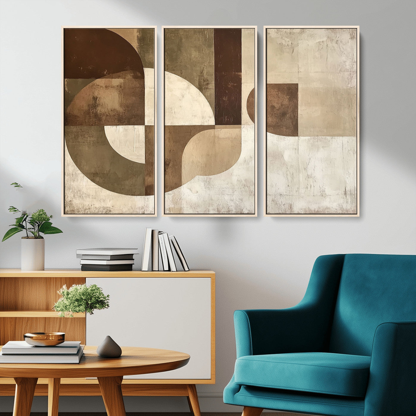 MGV-FC-48X32-3P - Wabi Sabi Geometric Wall Art | Abstract Modern Minimalist Canvas Print with Neutral Mid Century Art