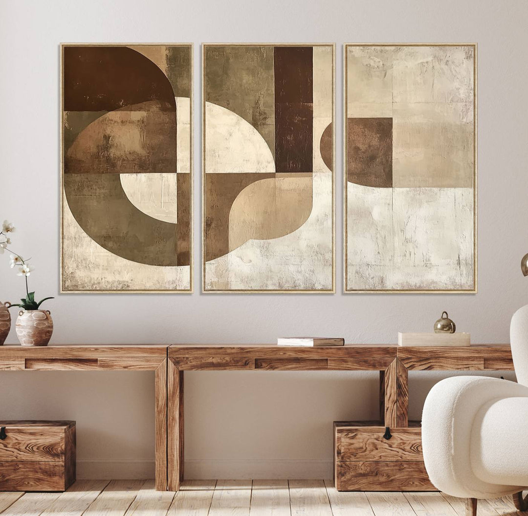 Wabi Sabi Geometric Wall Art is an abstract modern minimalist canvas featuring neutral tones.