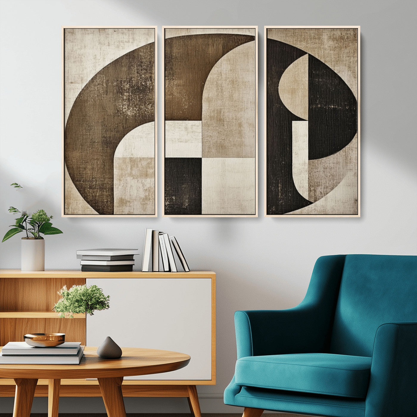 MGV-FC-48X32-3P - Wabi Sabi Abstract Wall Art | Geometric Modern Minimalist Canvas Print with Neutral Mid Century Art