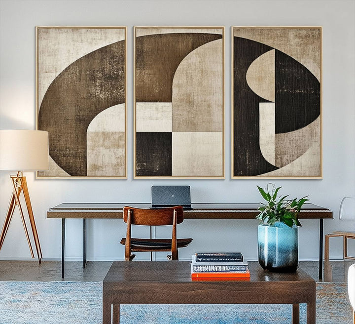 The Wabi Sabi Geometric Minimalist Wall Art Canvas Print is a modern abstract canvas featuring neutral mid-century art, ideal for zen and minimalist decor.