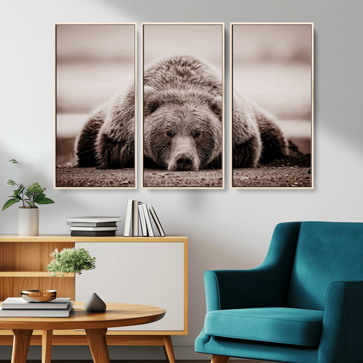 MGV-FC-48X32-3P - Grizzly Bear Wall Art Print - Bear Canvas Wall Art - Rustic Bear Portrait Canvas Print for Cabin Wall Decor and Nature-Inspired Spaces
