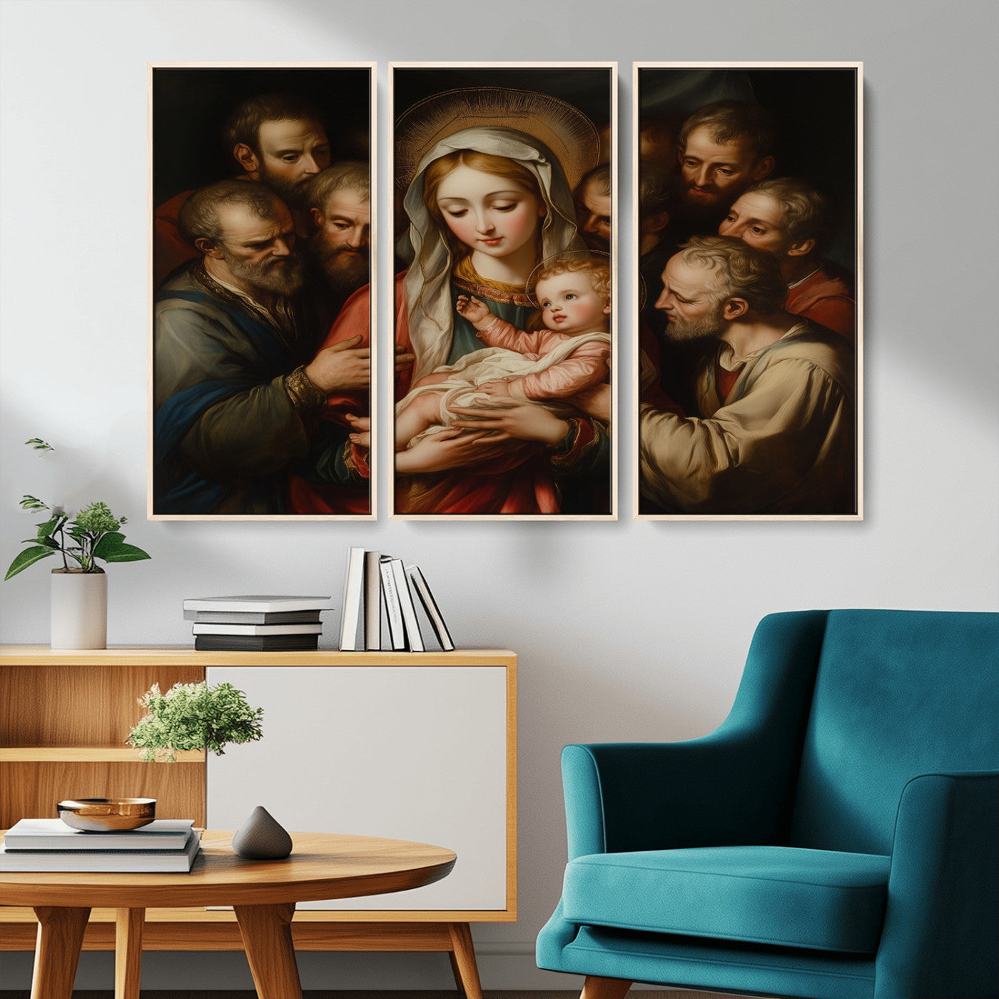 MGV-FC-48X32-3P - Religious Canvas Wall Art Print - Madonna and Child with Apostles Art Print - Classic Christian