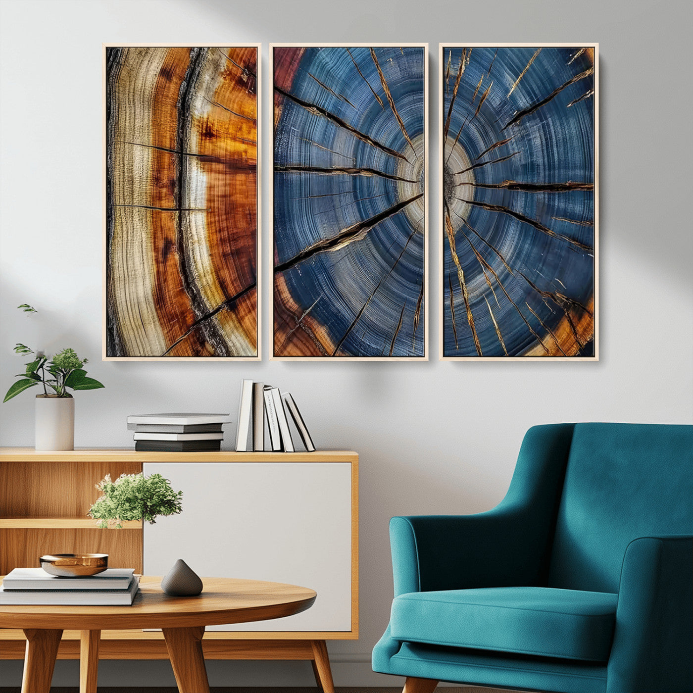 MGV-FC-48X32-3P - Abstract Tree Rings Canvas Wall Art - Wood Grain Canvas Print - Nature-Inspired Modern Wood Grain