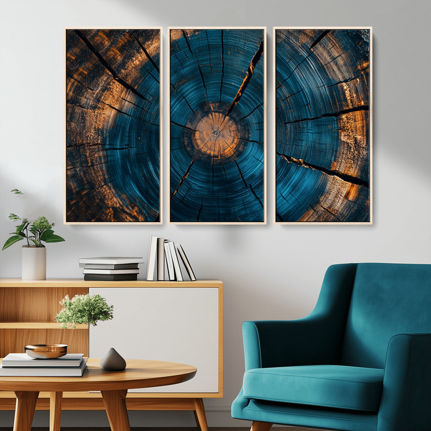 MGV-FC-48X32-3P - Abstract Tree Rings Wall Art Canvas Print - Wood Grain Rings Artwork Print - Nature Woodland Modern