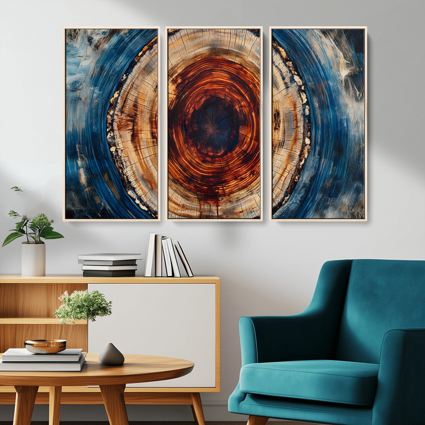 MGV-FC-48X32-3P - Abstract Framed Tree Rings Wall Decor, Wood Grain Rings Artwork Print, Nature Woodland Modern Wall