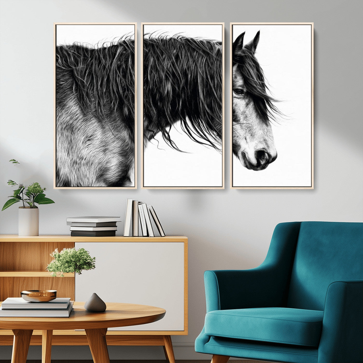 MGV-FC-48X32-3P - Black Horse Wall Art Canvas Print for Farmhouse Decor and Woodland Decoration