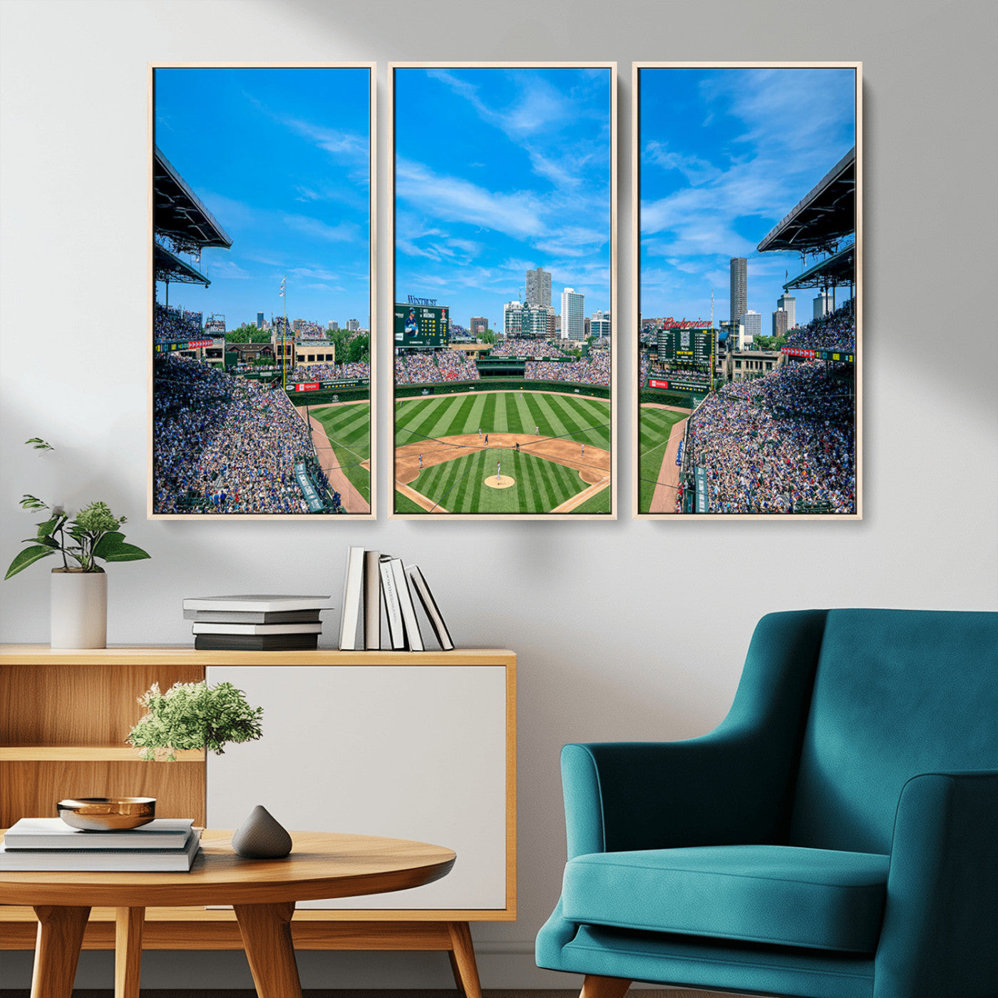 MGV-FC-48X32-3P - Wrigley Field Chicago Cubs Panoramic Art Multi Piece Canvas - Iconic Baseball Stadium Print for