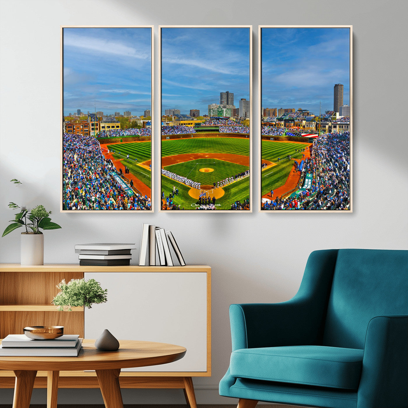 MGV-FC-48X32-3P - Wrigley Field Chicago Cubs Panoramic Multi Piece Canvas Wall Art - Iconic Baseball Stadium Canvas