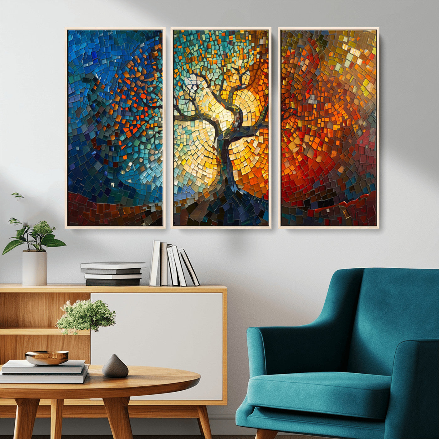 MGV-FC-48X32-3P - Mosaic Tree Canvas Wall Art Canvas Print – Vibrant Stained Glass-Inspired Tree of Life - Ready to
