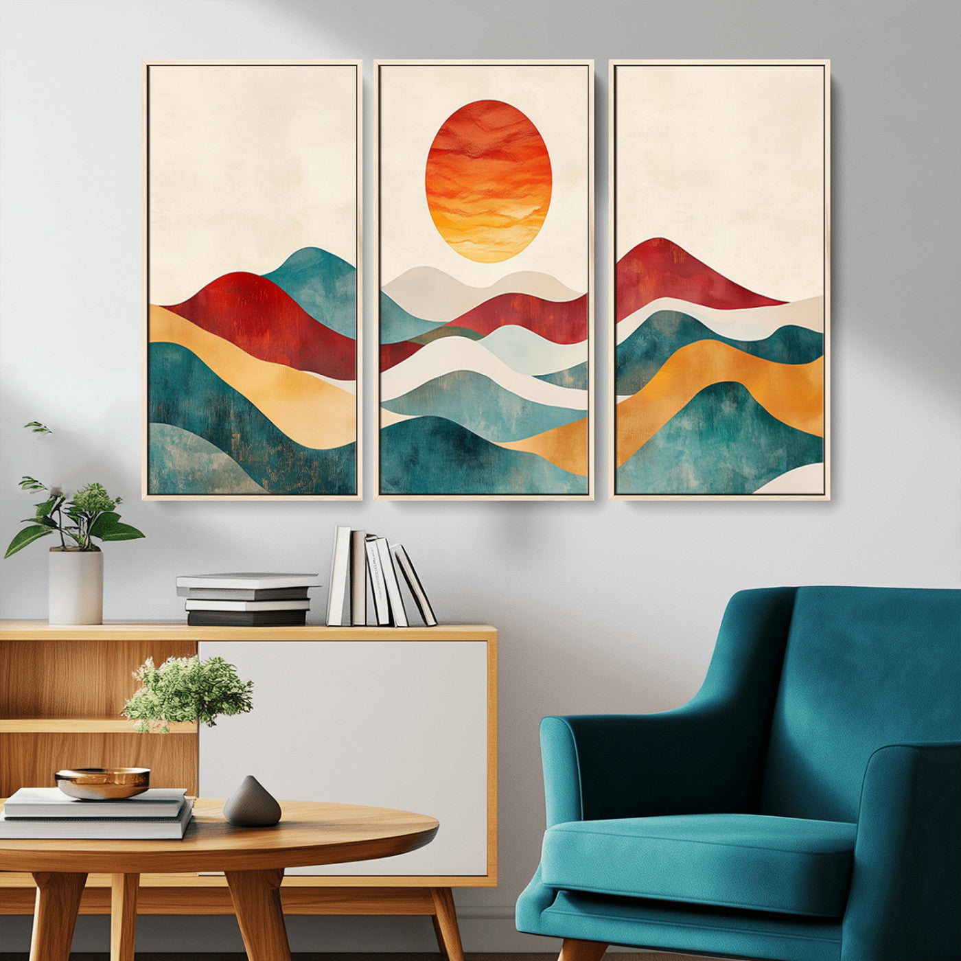 MGV-FC-48X32-3P - Southwest Mountain Canvas - Boho Triptych Wall Art - Rustic Woodland Nursery Decor - Abstract Nature