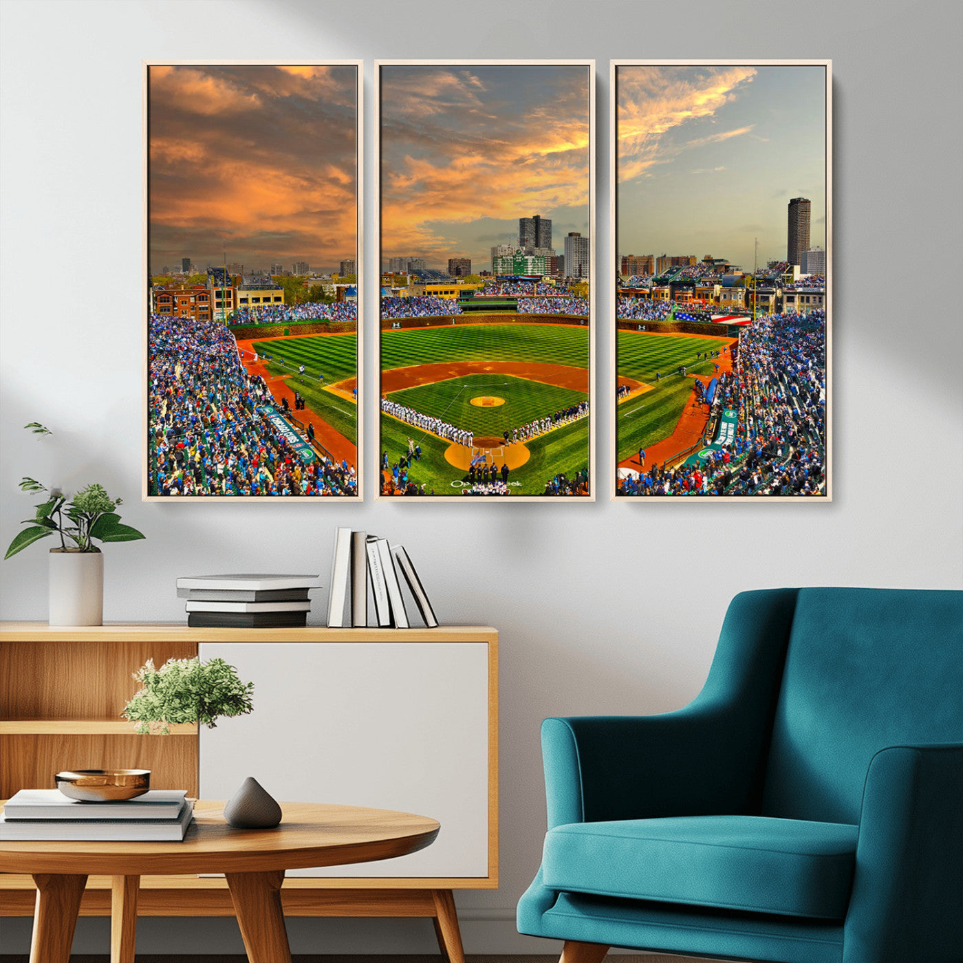 MGV-FC-48X32-3P - Chicago Wrigley Field Canvas Wall Art - Iconic Baseball Stadium Art Print - Wrigley Field Chicago