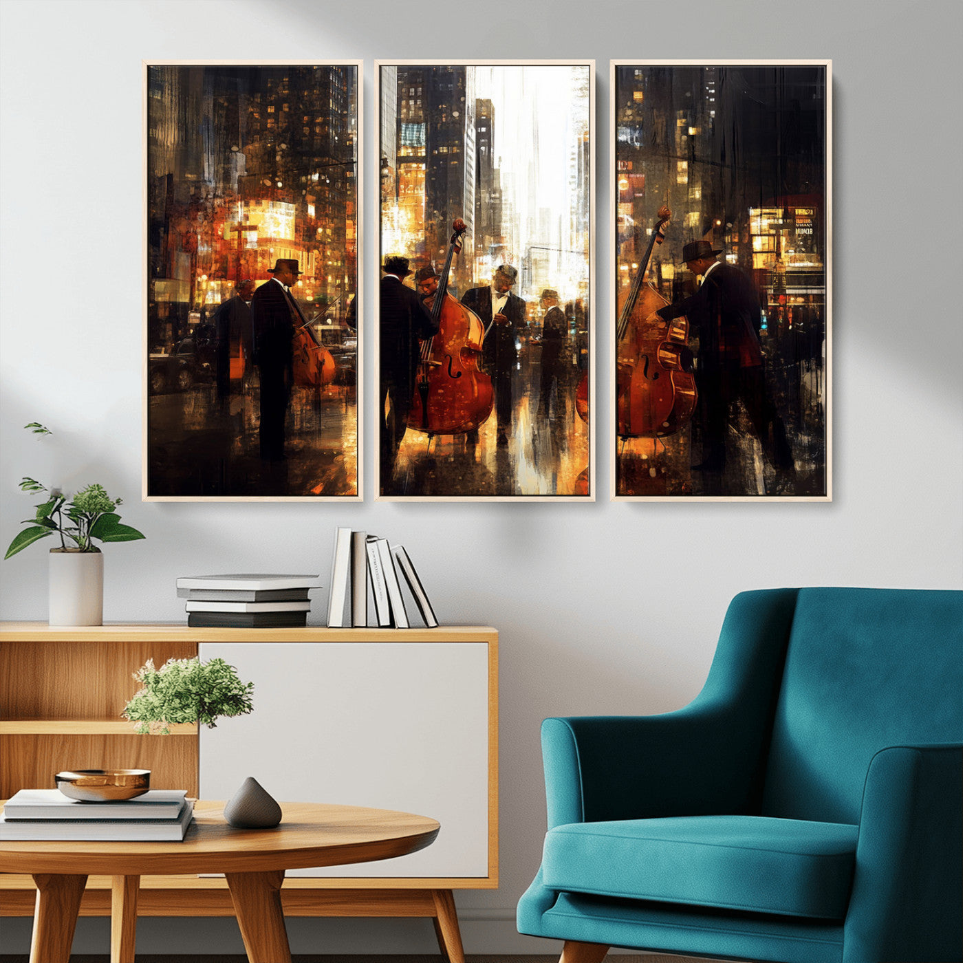 MGV-FC-48X32-3P - Abstract Jazz Art Wall Art Canvas Print - Framed Abstract Music Canvas - Colorful Instrument Poster