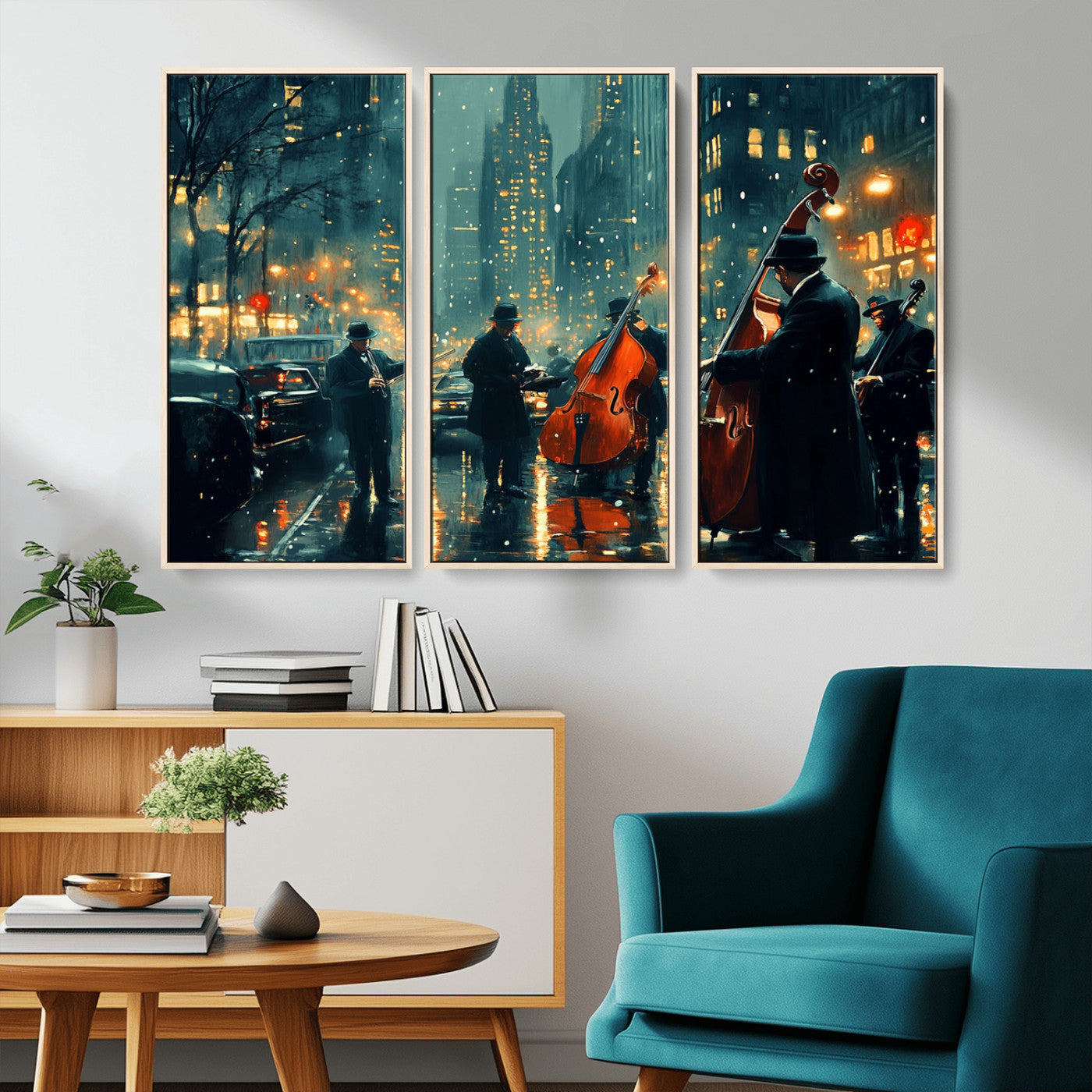MGV-FC-48X32-3P - African American Jazz Art Print - Framed Abstract Music Canvas - Colorful Instrument Poster for