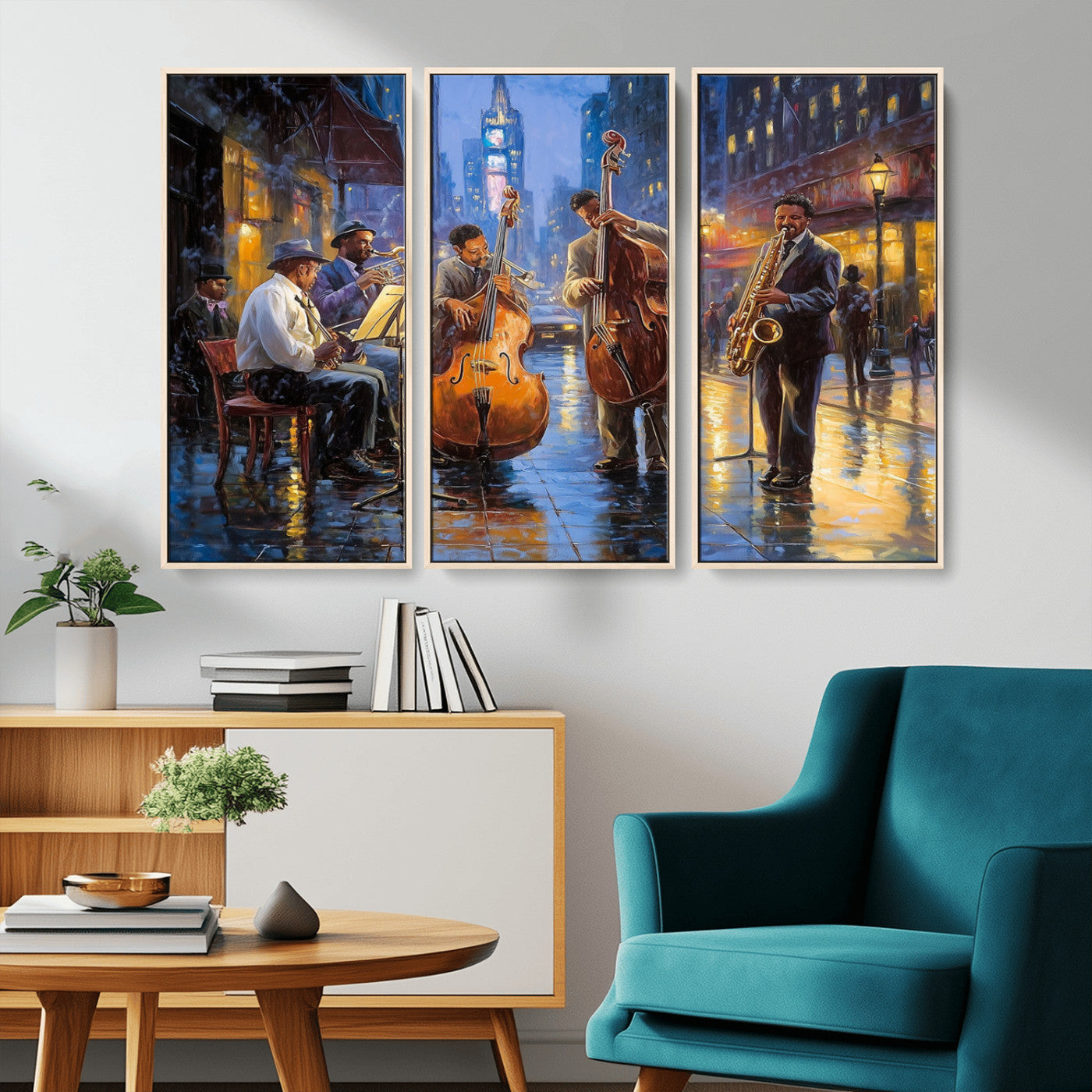 MGV-FC-48X32-3P - Colorful Jazz Wall Art - African American Music Canvas Print - Framed Abstract Music Poster for Home