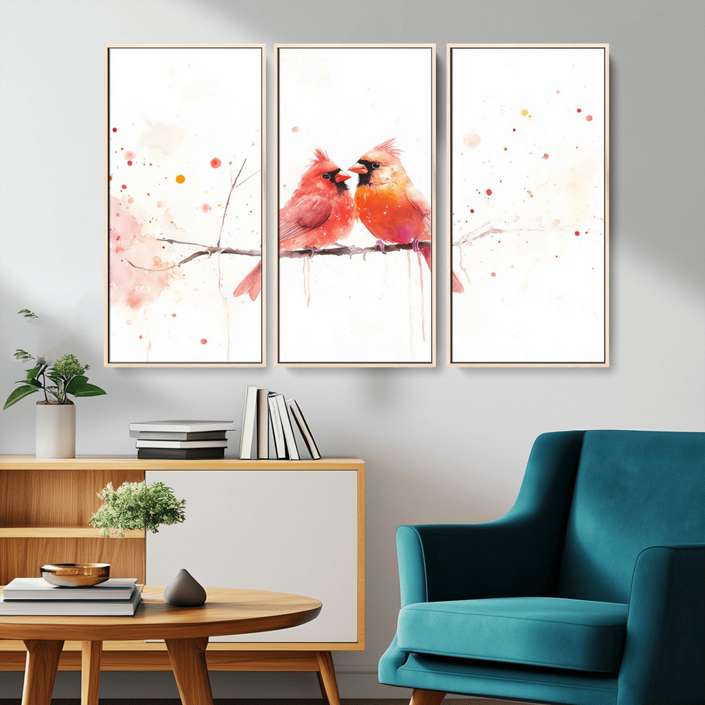 MGV-FC-48X32-3P - Cardinal Bird Canvas Wall Art - Male and Female Cardinal Print - Nature-Inspired Bird Wall Decor for