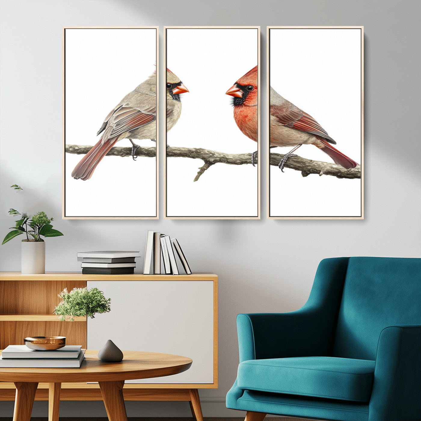 MGV-FC-48X32-3P - Cardinal Canvas Wall Art - Male and Female Cardinal Print - Nature-Inspired Bird Wall Decor for Home